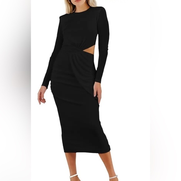 NWT misha vina cutout long sleeve MIDI cocktail dress midnight blue size 6